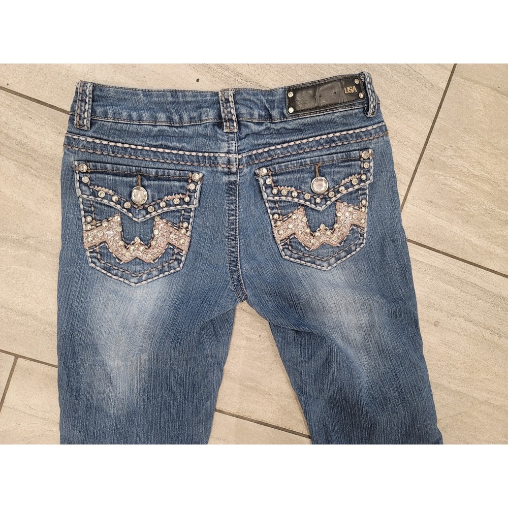 Miss Chic‎ cropped jeans Capris: thick stitching, embellished Womens 7